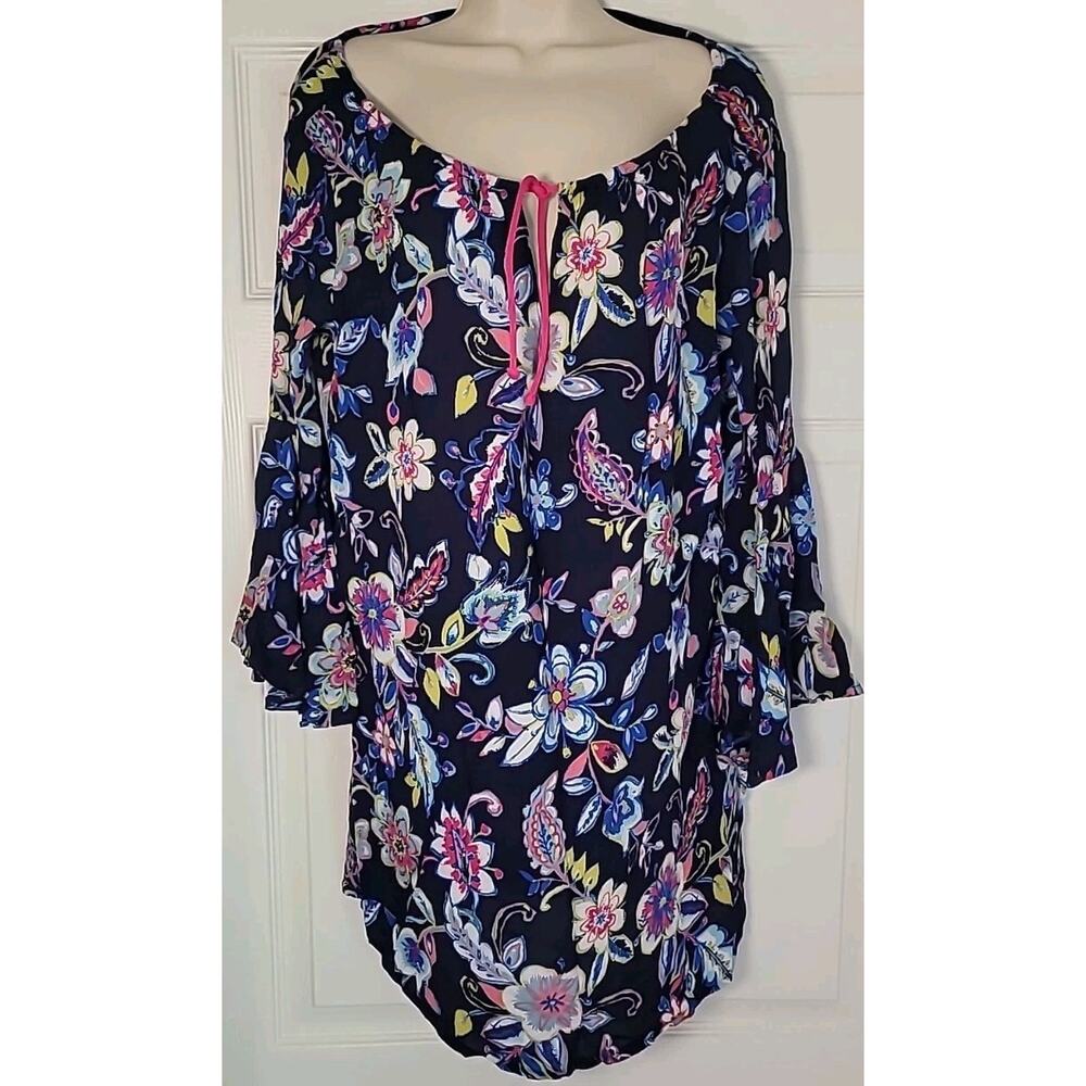 Anne Cole Floral Bell Sleeve Dress XS Resort Coastal Boho Travel